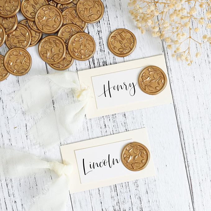 UNIQOOO Wax Seal Stickers - 3D Magnolia Wedding Invitation Envelope Botanical Seal Stickers, 50 Pcs Self- Adhesive Antique Gold Stickers, Perfect for Invitation, Christmas, Gift Wrapping, Party