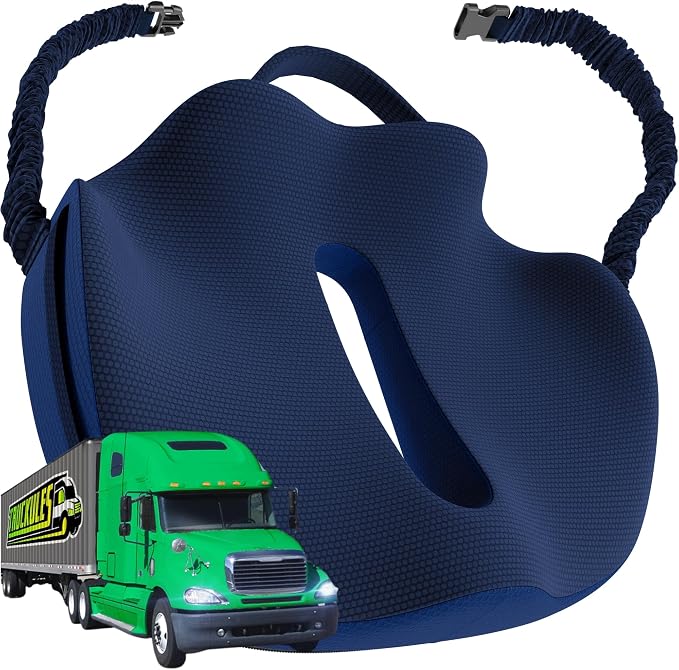 XLarge Truck Seat Cushion for Truck Driver Seat Cushion - CertiPUR-US® Certified Upgraded Back Support, Thick Memory Foam, Pain Relief for Hours of Driving, Trucker Approved Semi - Navy