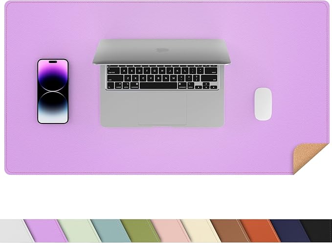 AFIING Cork Desk Mat,Purple, 23.6" x 13.8", Desk Pad Protector | Dual-Sided Natural Cork & PU Leather, Non-Slip, Waterproof, For Office, Home & Gaming