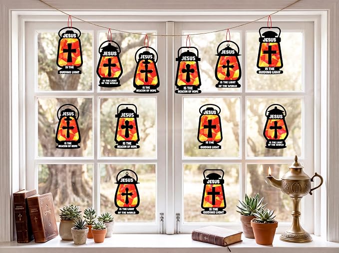 42PCS Sunday School VBS Crafts Bulk: Black Paper Oil-Lamp Nativity Suncatchers,Jesus Religious Christian Classroom Camping Activity DIY Kits Gifts Church Decorations,Window Stained Glass Effect