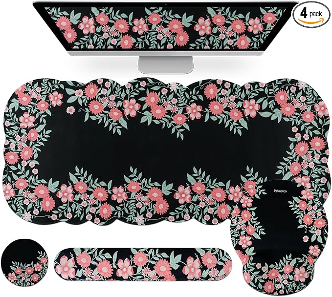 Petmolico Desk Pad Set with Wrist Rest for Keyboard & Mouse, Blue & Red | Anti-slip PU base, durable Lycra & memory foam, relieves wrist fatigue, perfect for work, home & daily use