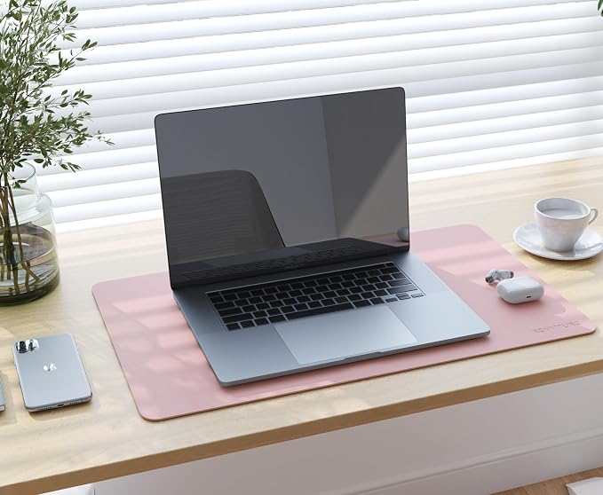 RENMTURE Double-Sided Two-Tone Faux Leather Desk mat Desktop Organization and Accessories Home and Office Large Mouse pad Game and Work (Pink/Gray, 23.6" x 13.7")