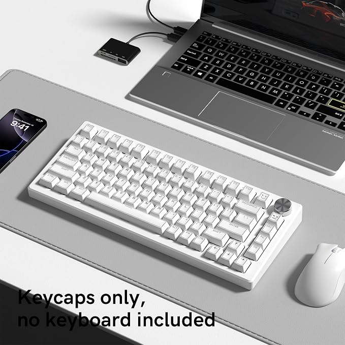 Womier PBT Keycaps Set 130 Keys, Custom White Japanese Keyboard Doubleshot Dye Sub Side Print Shine Through Keycaps 60 65 75 100 Percent, Cherry Profile (White 4)