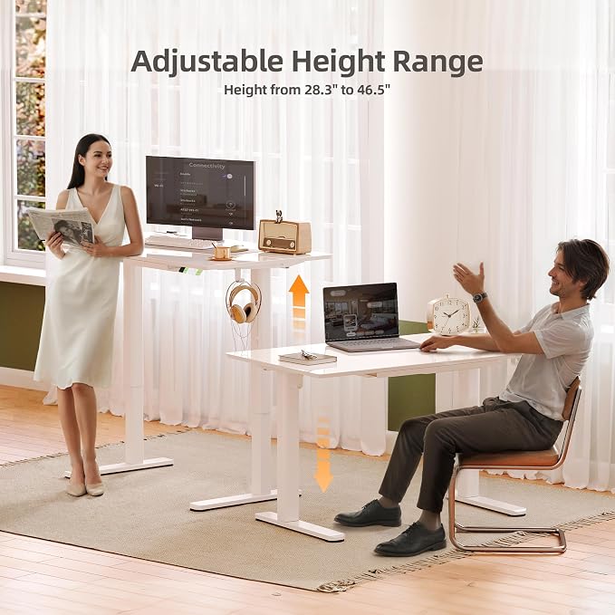 INNOVAR 48×24 Inch Super White Glass Standing Desk with Drawers | Tempered Glass Top, Ergonomic, Adjustable Height, Stand Up Desk,4 Memory Presets