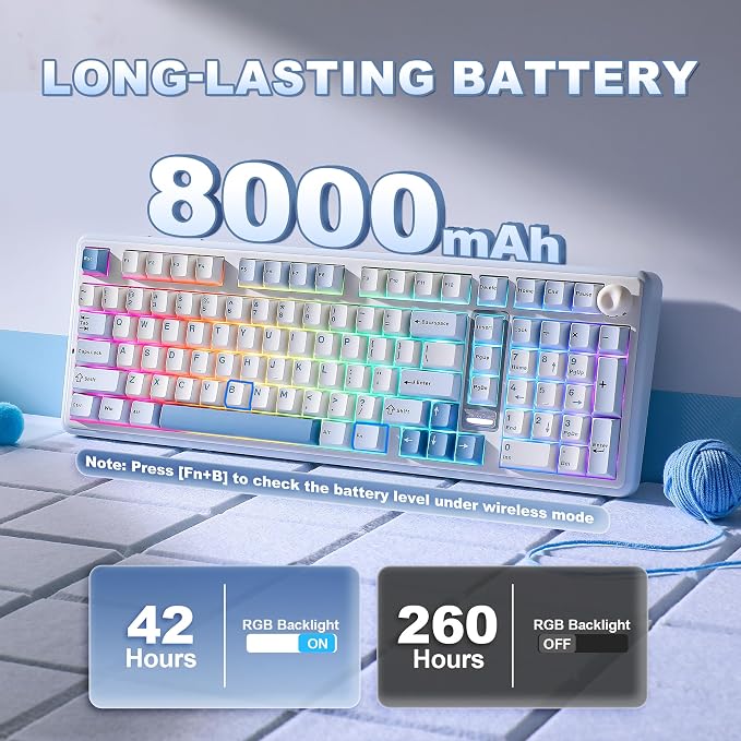 YUNZII B98 PRO QMK/VIA Wireless Mechanical Gaming Keyboard,96% Layout with Numpad and Cute Cat Knob, BT/2.4G/USB-C,Linear Switch Hot Swap Gasket,RGB for Win/Mac (Blue, Candy Linear Switch)