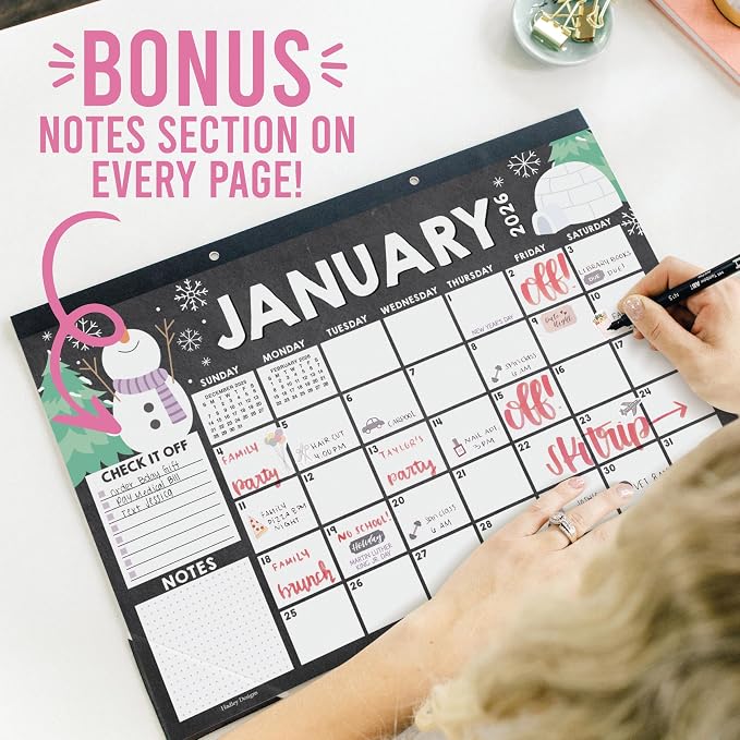 Hadley Designs Large Teacher Desk Calendar 2026-2027 - Desktop Calendar 2026, 18-Month Desk Calendars for Home, Office & Classroom, Cute Classroom Must Haves, Back to School Teacher Gifts