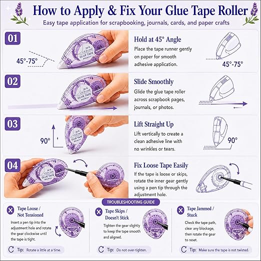 Glue Tape for Scrapbooking, Scrapbook Tape 4 Pcs, Double Sided Tape Roller for Crafts, 26 Ft x 0.31 In Tape Runner, Junk Journal Supplies, Scrapbook Supplies & Craft, Photo, Card Making Supplies.
