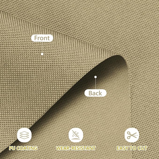 Waterproof Canvas Fabric by The Yard 58inch 600D Upholstery Material Polyester Fabric Outdoor Water Resistant Fabric for Sewing Chair Patio Cushion Purse Bag Interior, Pre Cut 2 Yard Khaki