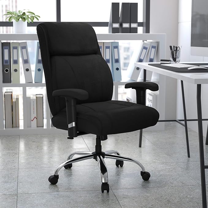 Flash Furniture HERCULES Series Big & Tall 400 lb. Rated Black Fabric Ergonomic Task Office Chair with Line Stitching and Adjustable Arms