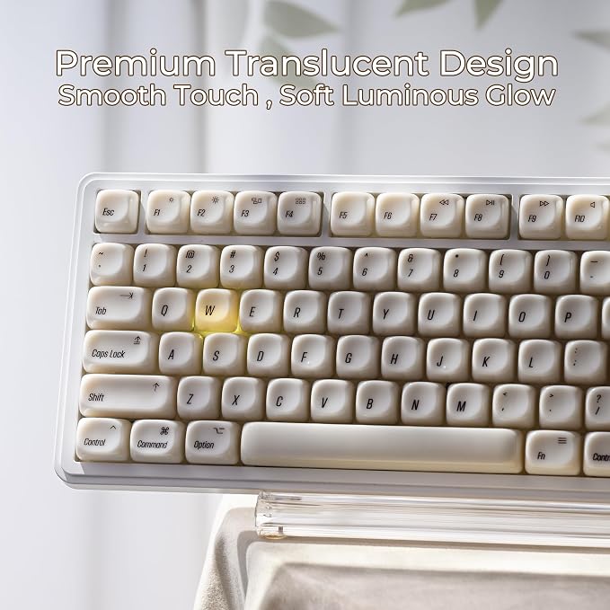 OHY White Keycaps, XVX MOA Profile Minimalist Mac Style Keycap Set, Custom Cute Ceramic-Textured Keycaps for MX Switches Mechanical Keyboard-White Chocolate(Only Keycap,No Keyboard)