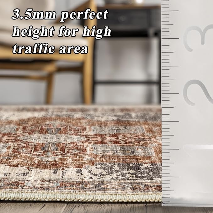 Living Room 7x9 Area Rugs - Washable Area Rug with Non Slip Backing Low Pile Soft Carpet for Bedroom Vintage Rugs Indoor Ultra-Thin Carpets Home Decor Decoration Mat 7x9 Brick