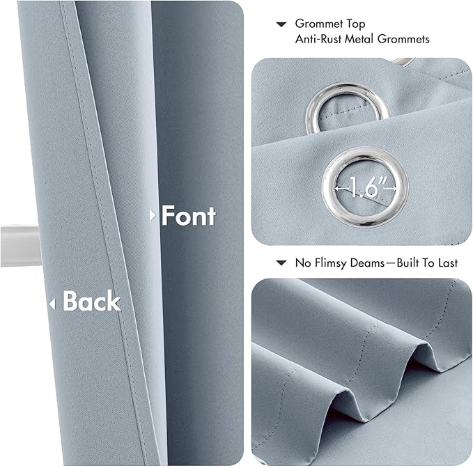MIULEE Blackout Curtains for Bedroom Living Room 2 Panels, Thermal Insulated Room Darkening Drapes Grommet Noise Reducing Light Blocking Window Treatments 63 Inches Long 40x63 Inch Light Blue