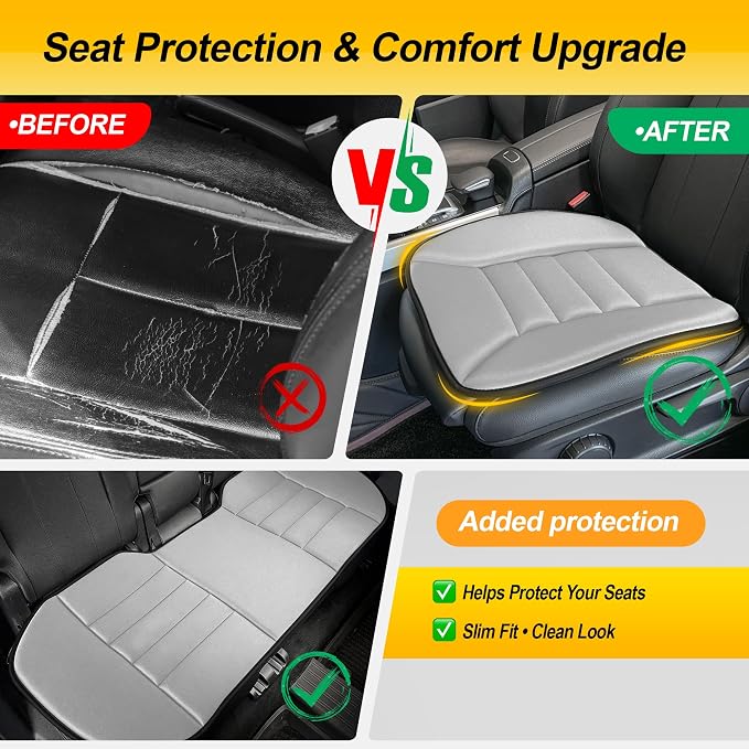 kingphenix 3-Piece Memory Foam Car Seat Cushion Set for Driving Comfort | 2 Front Seat Cushions and 1 Rear Bench Pad, 1.2-Inch Memory Foam, Non-Slip Bottom for Sedan, SUV, Truck and Van, Gray