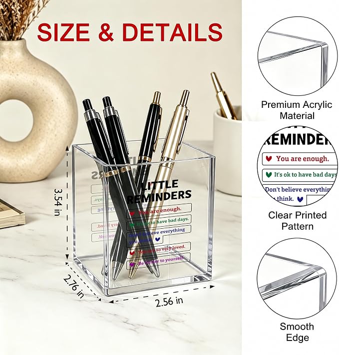 Inspirational Office Acrylic Cosmetic Pen Pencil Holder Cup, Little Reminders Pencil Organizer, You are Enough Positive Desk Decor Accessories, Motivational Gifts for Women Men Employee（A29）