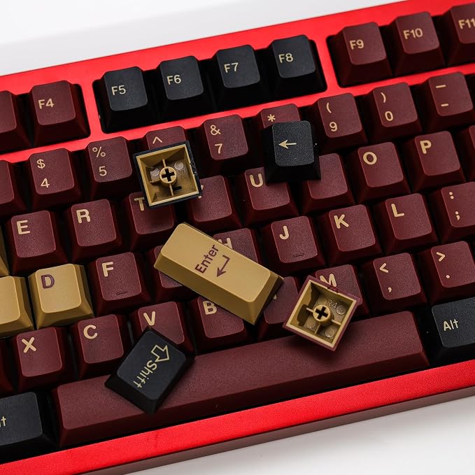 174 Keys Clone Red Samurai Key Caps PBT Double Shot Custom Keycap Set,Keycaps 60 Percent,Cherry Profile Keycaps for GK61/64/68/84/87/100/104/108 Mechanical Keyboard