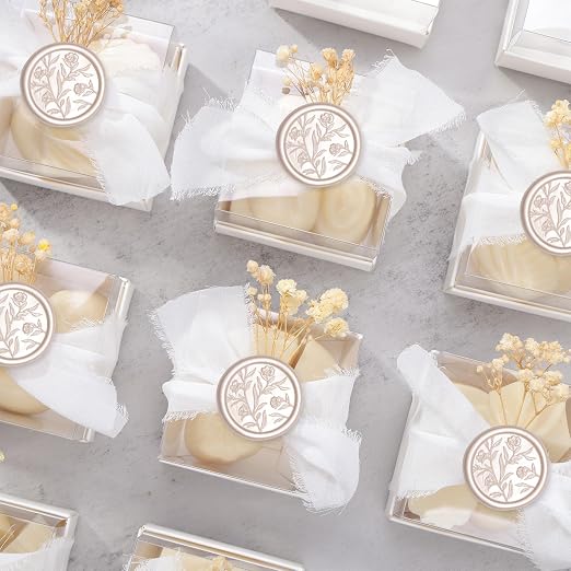 UNIQOOO Wax Seal Stickers - 3D Floral Wedding Invitation Envelope Seal Sticker, 50 Pcs Flower Self- Adhesive Champagne Stickers, Perfect for Invitation, Christmas, Gift Wrapping