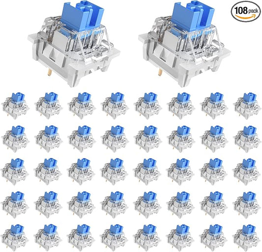 Outemu 108PCS Blue Clicky Mechanical Keyboard Switches,3-Pin Hot-Swappable Pre-Lubricated Switch with 3 Kailh Switches,Crisp Click Sound,for Gaming Keyboards & Clickers for 3D Prints