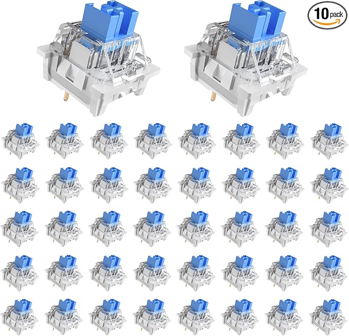 Outemu 10PCS Blue Clicky Mechanical Keyboard Switches,3-Pin Hot-Swappable Pre-Lubricated Switches,Crisp Click Sound for Gaming Keyboards & 3D Print Accessories