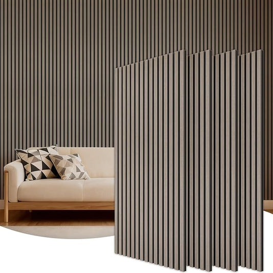 TONOR Wood Wall Panels for Interior Wall Decor, 4 Pack 47.2" x 23.6"(31ft²) Wood Slat Acoustic Panels, Soundproof Wall Panels for Noise Cancelling and Decoration, Living Room, Bedroom, Office, Gray