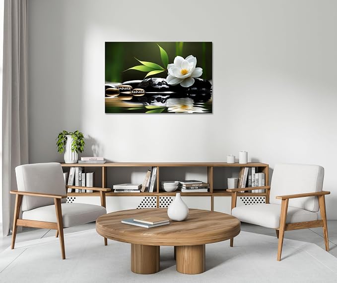 Lotus Flower Wall Art Inspirational Canvas Prints Inhale Exhale Yoga Quotes Poster Positive Relax Prints Pictures for Zen Office Wall Decor Framed Artwork Ready to Hang (12.00" x 16.00")