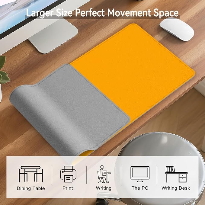 Dual Sided Leather Desk Mat - Waterproof Desk Pad - Ideal for Large Mouse Pad and Desk Mats on Top of Desks (Yellow, 25"*13")