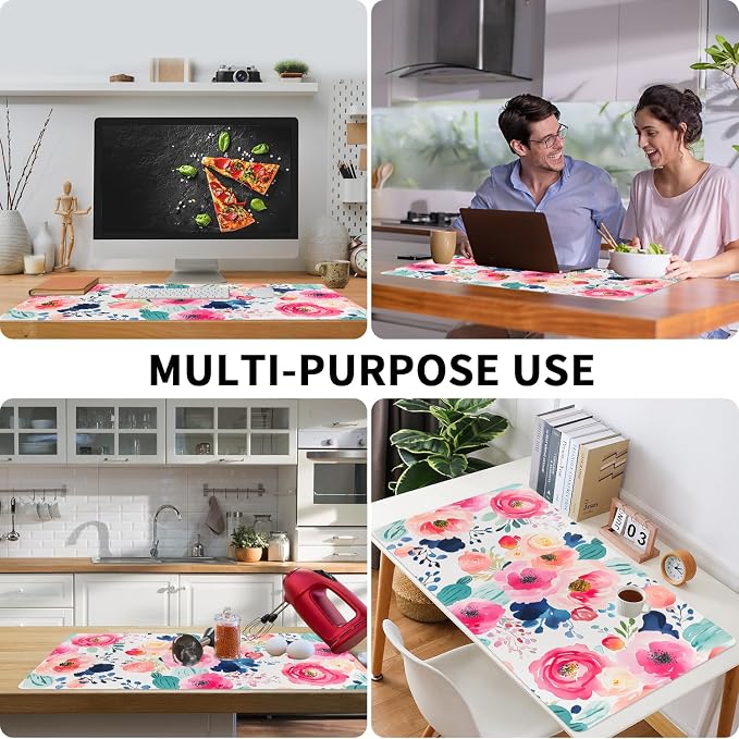 Bloss Flower Desk Mat, Leather Desk Pad, Desk Matt for Desktop, Waterproof Desk Pad Mat, Computer Mat for Office Work/Home/Decor/Desk Protector(35.4 x 15.7 Inches)