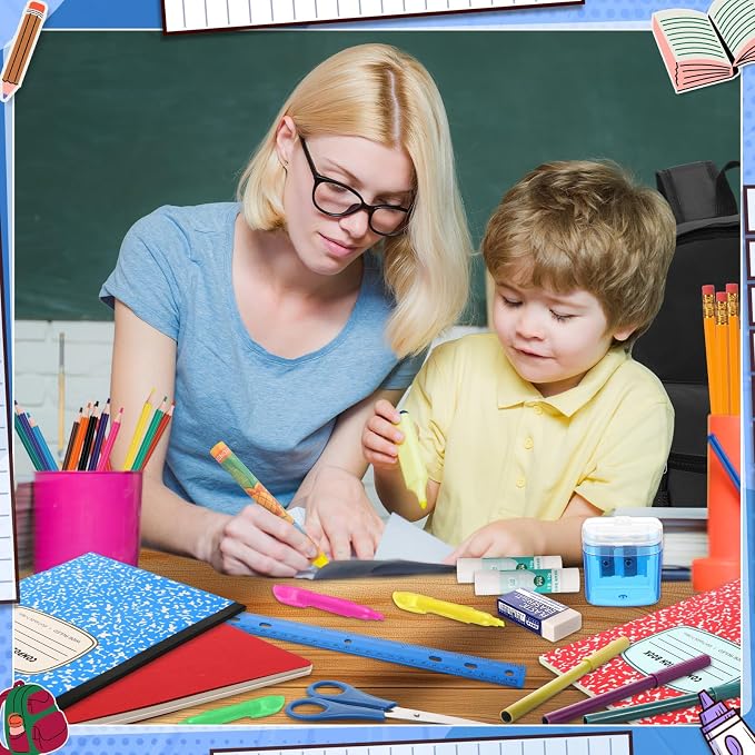 Gilprop 79 Pcs Back to School Supplies Box for Kids K-5 Students Elementary Middle School Supplies Kit Bundle Bulk Essential Pen Notebook Stationery for Primary Student Classroom(Black)