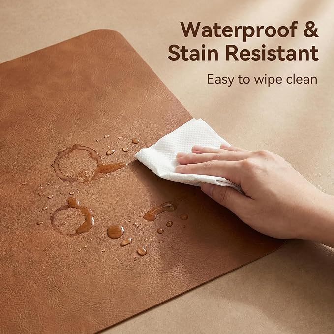 Leather Desk Mat - Brown 20 X 63 inch - Premium Mouse Mat - PU Vegan Leather Desk Pad Protector - Desk Blotter Matt Keyboard - Large Desk Matt for Desktop Computer