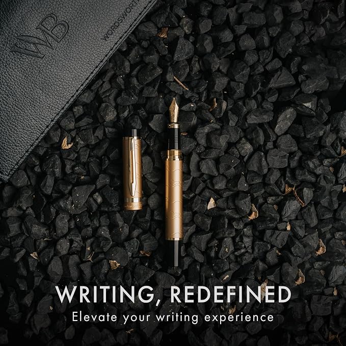 Wordsworth & Black Primori Fountain Pen Set [Stunning Gold]; Medium Nib, Gift Case, 24 Ink Cartridges, Refill Converter, Manual; Journaling, Calligraphy, Smooth Writing Pens; Left and Right Handed