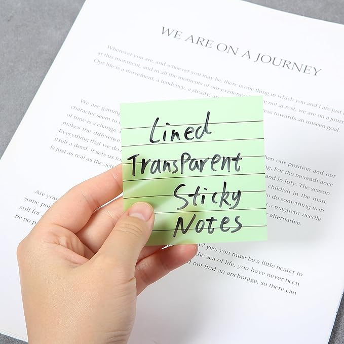 Mr. Pen- Transparent Sticky Notes, 3"x3", 10 Pads, 7X Lined, 3X Blank, 500 Sheets, Vibrant Colors, Lined Transparent Sticky Notes Lines, Back to School Supplies, Stocky Notes for Bible Journaling