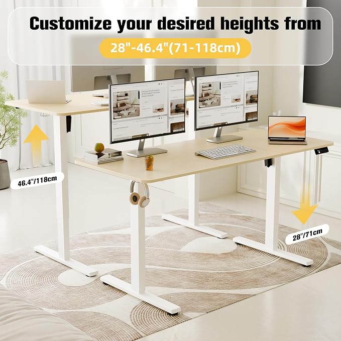 ERGOMAKER 55"x24" Standing Desk, Adjustable Sit-Stand Home Office, Oak | Electric Adjustable Standing Desk, Sit to Stand Computer Office Desk with Splice Board, Memory Preset, Lifts 28.7''-46.5"