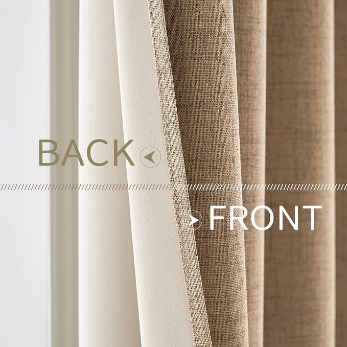 MIULEE 100% Blackout Linen Textured Curtains for Bedroom Solid Thermal Insulated Copper Brown Grommet Room Darkening Curtains & Drapes Luxury Decor for Living Room 42 x 63 Inch (2 Panels)