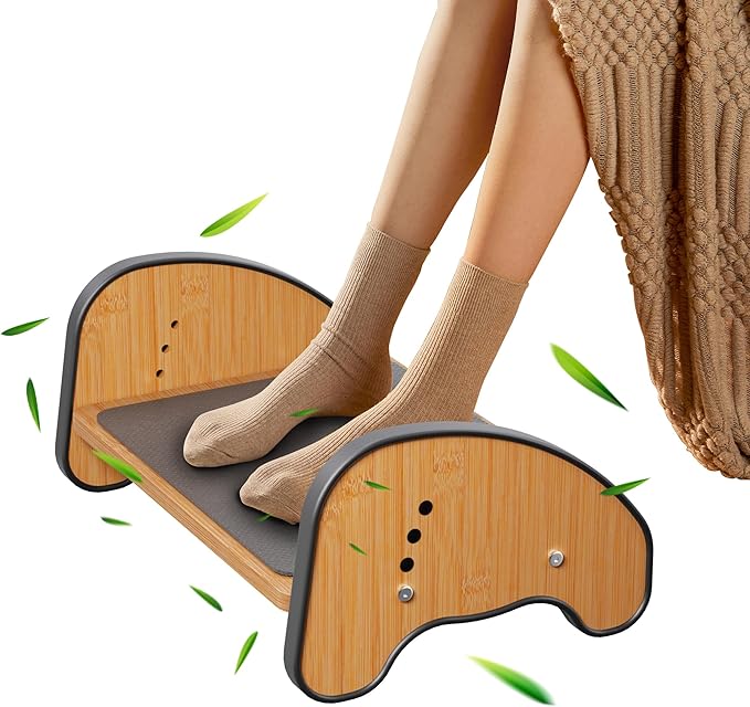 Rocking Foot Rest for Under Desk at Work - 3 Adjustable Heights Wooden Office Footrest, Two Mode of Use Foot Stools with Large Anti-Slip Surface, Ergonomic Foot Stool for Home Office Gaming