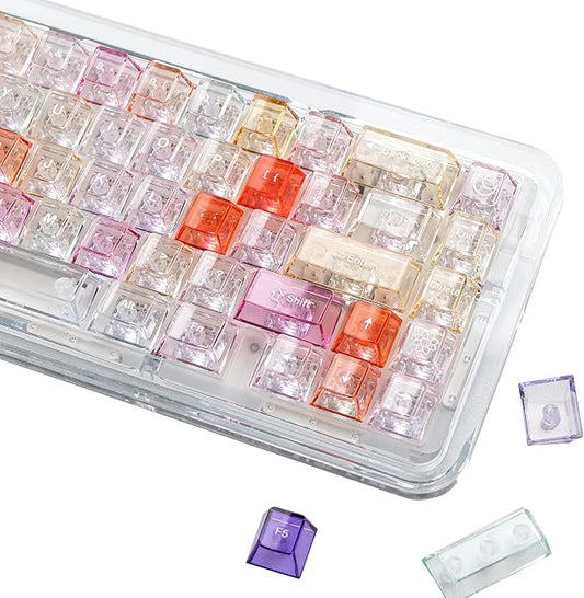 Keymatic Cherry Profile PC Transparent Keycaps, 123 Keys Dye-Sublimation Custom Keyboard Keycaps Shine Through Cute Rainbow Key Cap Set for Cherry MX Swithes Mechanical Keyboard(Only Keycap Set)