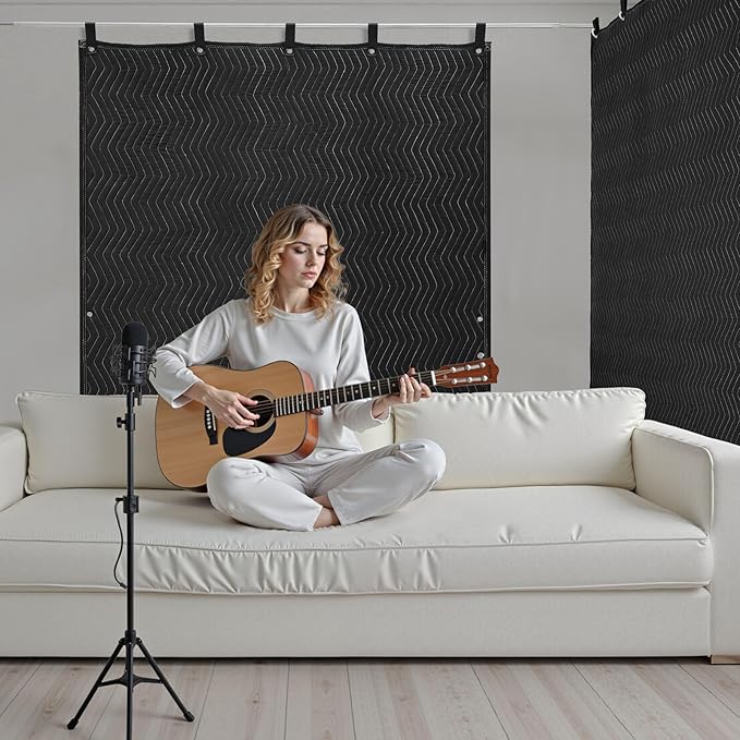 VEVOR Sound Dampening Blankets, Soundproof Curtains with 80 x 48 in, Soundproof Blanket with Grommets, Studio Grommeted Blanket, for Window, Door, Light Blocker, Music Recording, Black