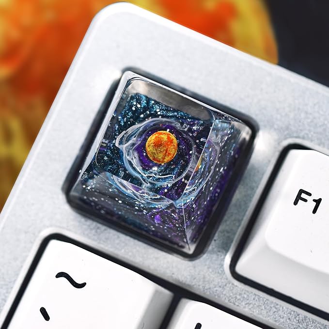 Sun Artisan Keycap Solar System Planet - 1U ESC, R1 SA Profile Custom Handmade Resin Cherry MX Switch Key Cap Mechanical Keyboard, Cool Tech Gifts for Men, Dad, Father, Gamer, Space Lover