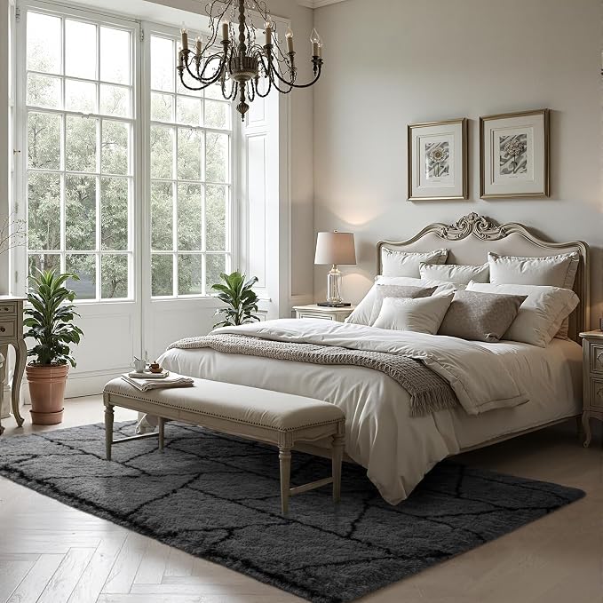 Zentavio Area Rugs for Living Room Large Rugs for Bedroom 5x8 Carpet Fluffy Fuzzy Soft Shag Aesthetic Plush High Pile Gray Throw Rug for Nursery Kids Room Dorm Triangle Grey