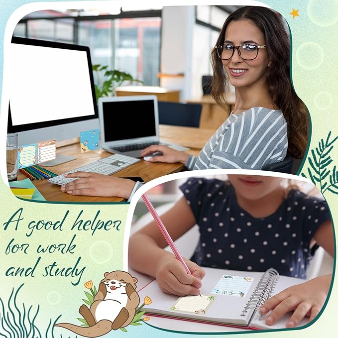 9 Pads Cute Sticky Notes Cartoon Self Stick Notepads 3x3 Inches Notes Adhesive Memo Pad Office Decor Gifts for Students School Teacher Office Meeting(Otter)