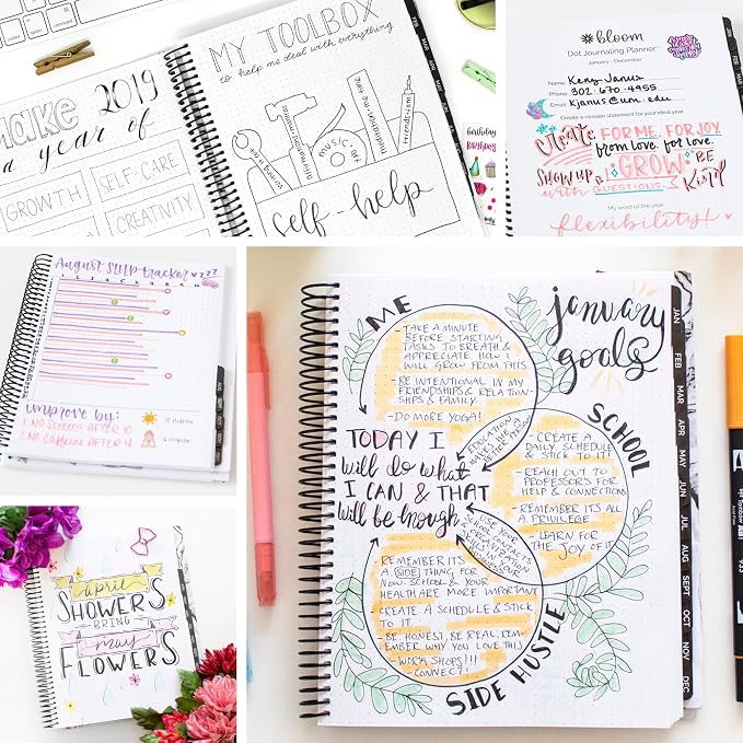 bloom daily planners Undated Dot Journaling Calendar Planner - Essential Weekly/Monthly Grid Style Agenda Book (7" x 9") - V2