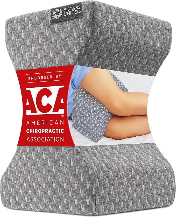 5 STARS UNITED Large Knee Pillow for Side Sleepers - Hip Pain Relief, Memory Foam Leg Cushion for Side Sleeping - Between Legs Pillow for Sciatica & Lower Back Pain, Gray