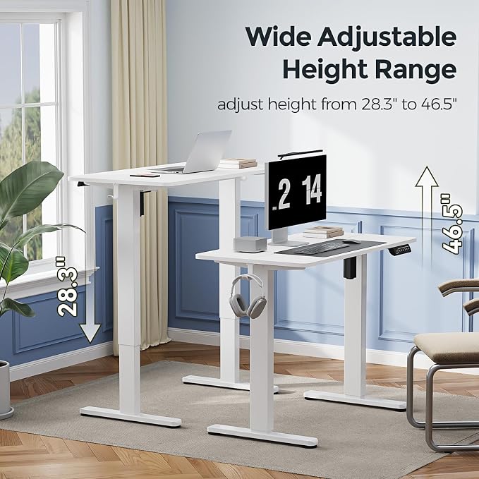 Small Electric Standing Desk, 35" ×20" White Standing Desk, Height Adjustable Compact Sit Stand Workstation with Splice Board, Home Office Desk with 2 Hooks