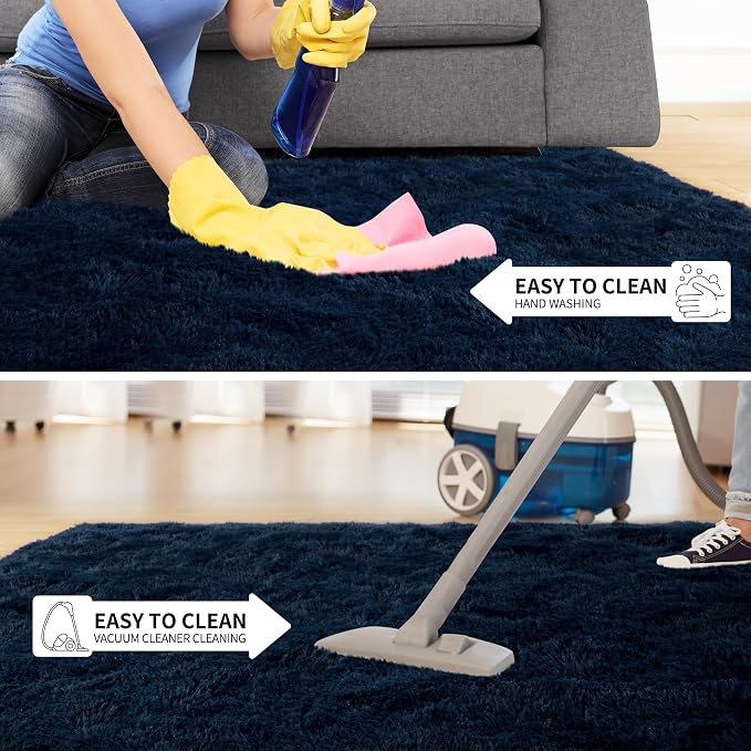 Tepook 5x8 Navy Blue Rugs for Living Room, Soft Fluffy Dark Blue Area Rug for Bedroom, Shaggy Plush Floor Carpet for Kids Girls Boys Room, Non-Slip Throw Carpets for Dorms Nursery Classroom Home Decor