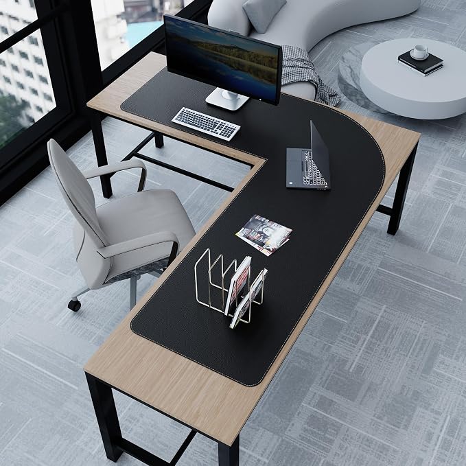 Chihein Leather Desk Mat L Shaped 61” x 72.8” x 23.6” - Big Gaming Corner Desk Pad, Non-Slip Waterproof Surface, Easy to Clean, Perfect for Office, Home (Black)