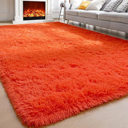Merelax Soft Fluffy Shaggy Rug for Livingroom Bedroom, Orange Red Christmas Rugs for Home Holiday Decor, Large Non-Slip Plush Furry Fur Area Rugs Comfy Kids Room Modern Accent Floor Carpet 6x9 Feet
