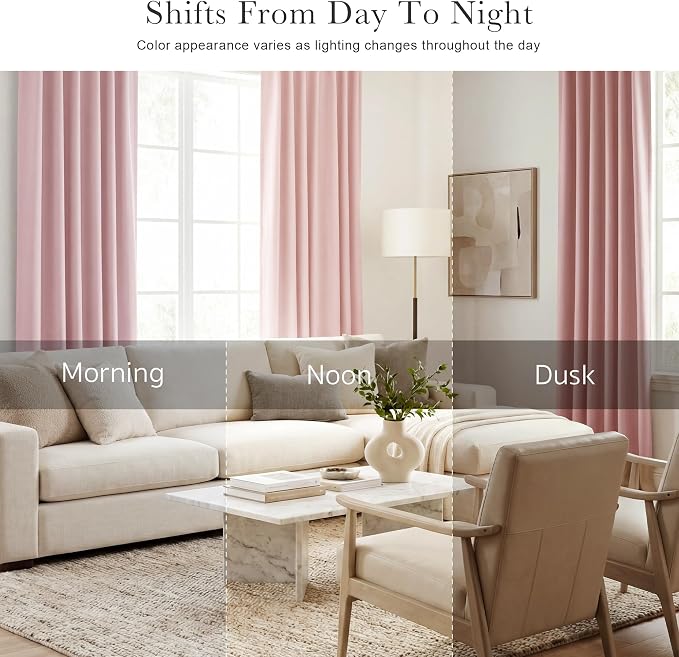 PONY DANCE Blush Pink Blackout Curtains for Girls Bedroom Living Room 90 Inches Long 2 Panels, Nursery Thermal Insulated Room Darkening Drapes Solid Back Tab Window Treatments, W 42 x L 84 inch