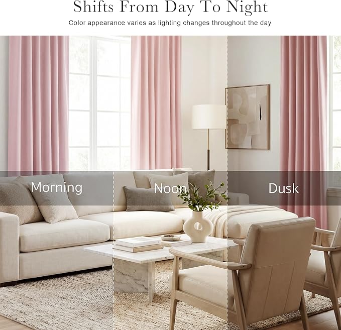 PONY DANCE Blush Pink Blackout Curtains for Girls Bedroom Living Room 63 Inches Long 2 Panels, Nursery Thermal Insulated Room Darkening Drapes Solid Back Tab Window Treatments, W 42 x L 84 inch
