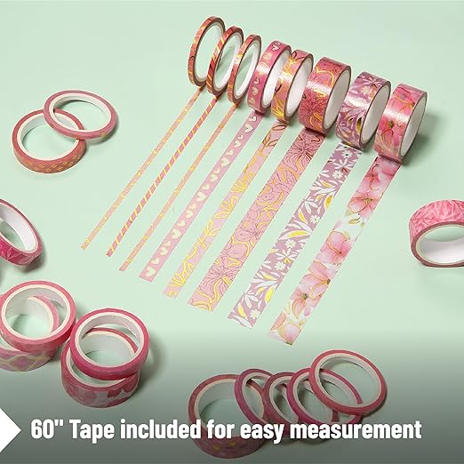 Mr. Pen- Washi Tape Set, 21 Rolls, Assorted Sizes, Floral Pink | 5.5 Yards/Roll, Washi Tape for Scrapbook, Arts, Crafts, Journals and Planners