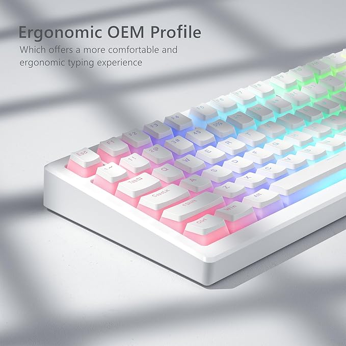 Womier Double Shot PBT Keycaps, Pudding White Keyboard Key caps, OEM Profile Custom Keycaps 75 Percent 129-key Set for 60% 65% 75% 100% Cherry Gateron MX Mechanical Keyboard-White