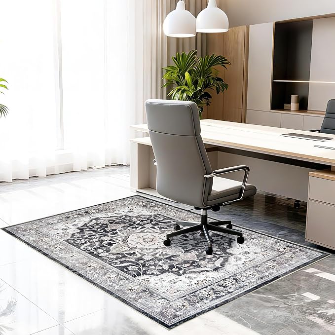 Office Chair Mat for Hardwood Tile Floor, 48"x60"Anti-Slip Under Desk Carpet Protector for Rolling Computer Chair Mat, Machine Washable Office Area Carpet (Chenille,Brown)