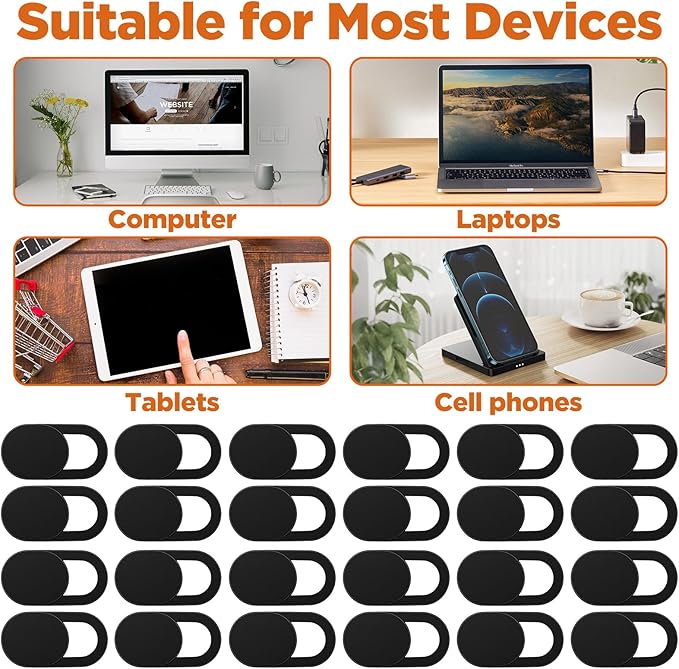 64Pcs Webcam Cover, Ultra Thin Laptop Camera Cover Slide for Laptop/Cell Phone/PC/Tablet PC Accessories Camera Blocker Slider, Great for Privacy - Black